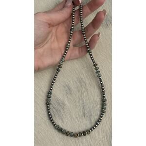 Native American Sterling Silver Navajo Pearl Green Turquoise HEISHI Necklace 18”